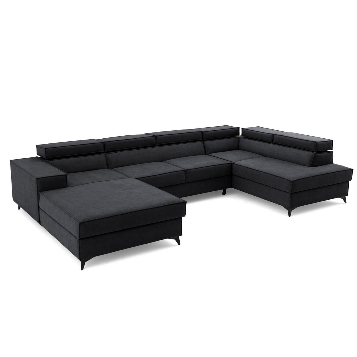 ECKSOFA PURE U Rechts mit Schlaffunktion 127x270 Velours Graphit - Graphitfarben/Schwarz, Holz/Textil (204/340cm) - Muffo