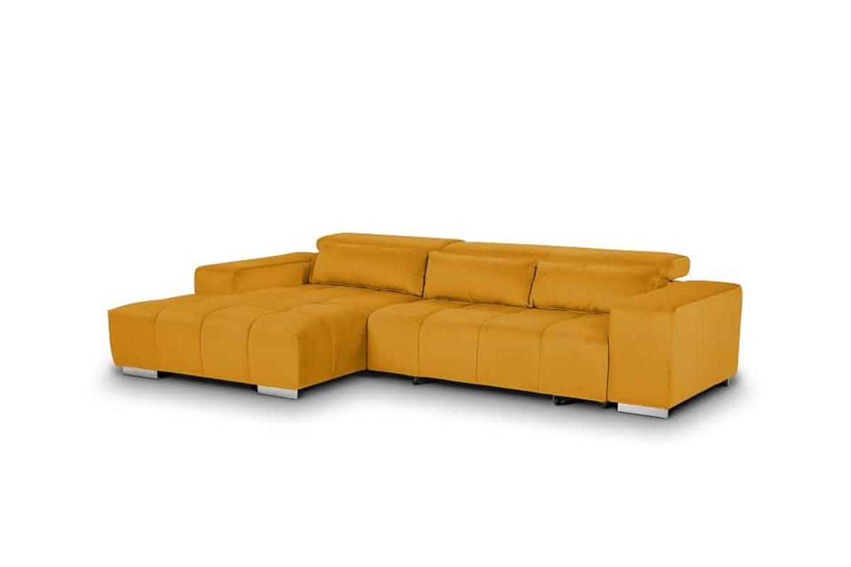 ECKSOFA mit elektrischem Sitzvorschub und verstellbaren Kopflehnen - Chromfarben/Gelb, Textil (307/186cm) - Cotta
