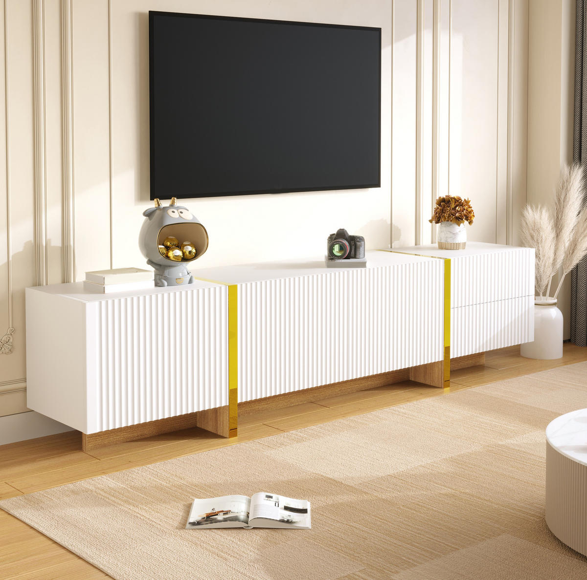 TV-ELEMENT mit 3 Türen und 2 Schubladen 190 cm Weiß Gold - Weiß, Holzwerkstoff (35/45/190cm) - Beauniv
