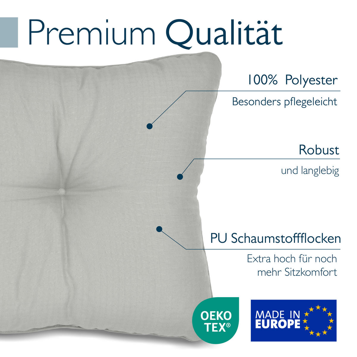 LOUNGEKISSEN Xluna Sitz 50x50x10cm mit Rücken 50x40x12cm Hellgrau (2tlg) - Hellgrau, Textil (50/50cm) - Beautissu 