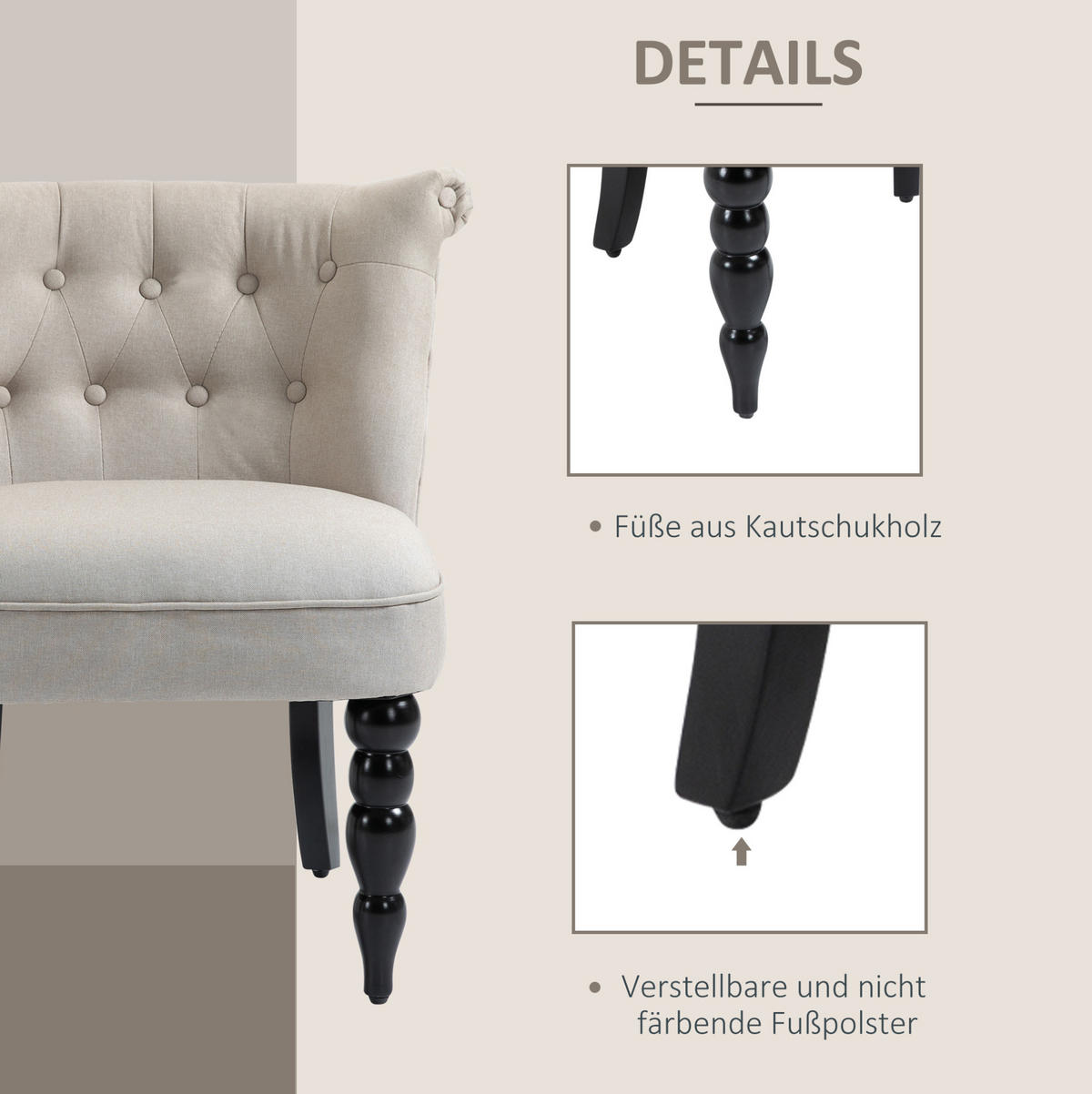 SESSEL 67/78/67 cm Beige aus Linen mit verstellbaren Fußpolstern - Beige, Textil (67/78/67cm) - OKMYHOME