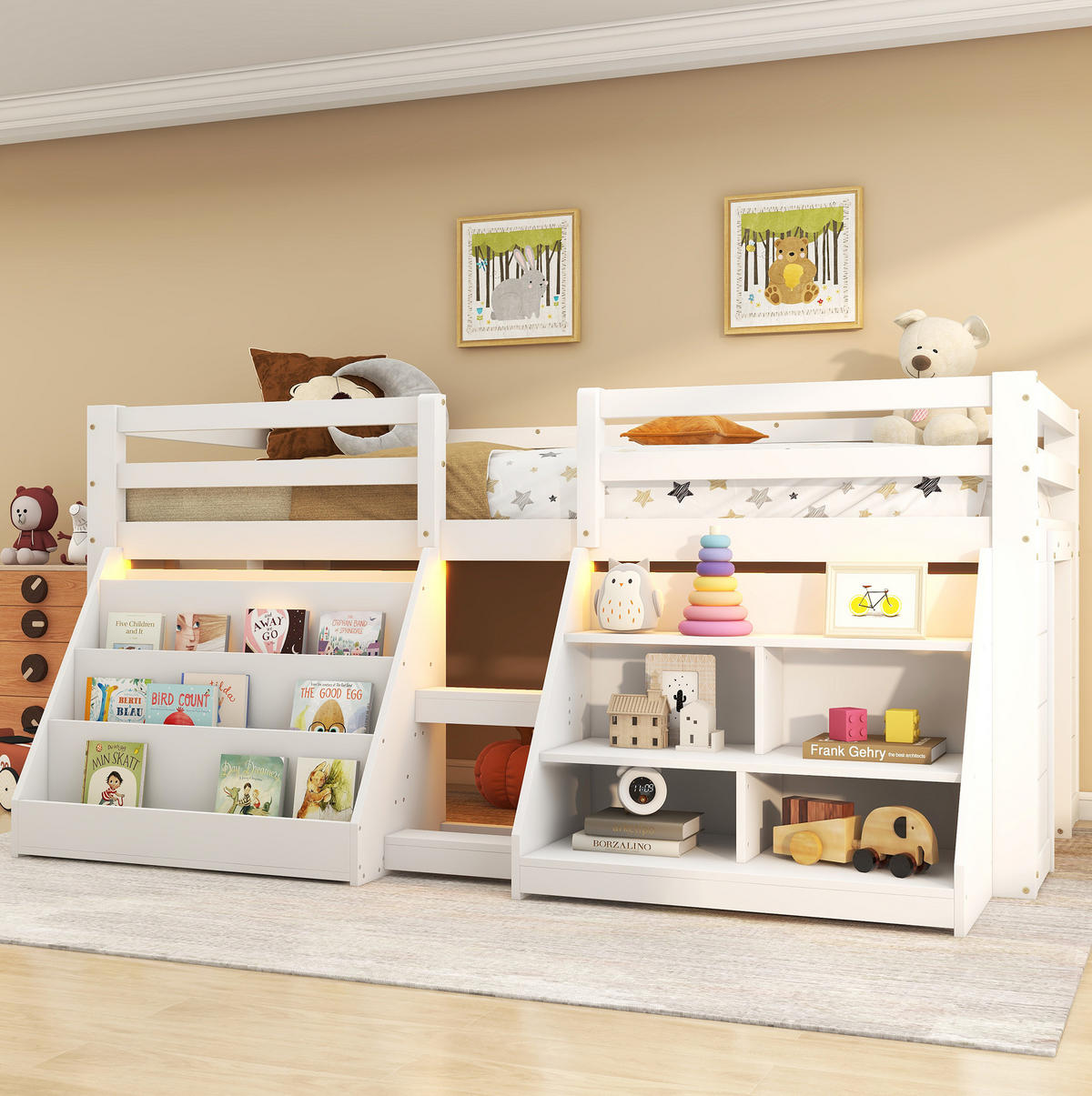 HALBHOHES BETT 90/200 cm Weiß mit LED und Stauraum - Weiß, Holz (90/200cm) - MIVRAY