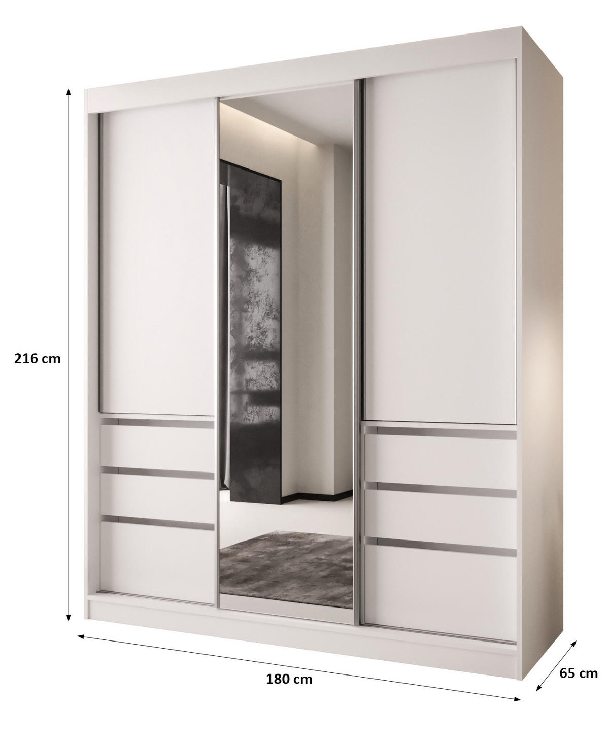 SCHIEBETÜRENSCHRANK PARMA 180, 2-türig Kleiderschrank mit 1 Spiegel, Moderne Garderobe, Schrank in Größe: 180 x 216 x 65 cm - Schwarz/Braun, Holzwerkstoff (180/216/65cm) - O-Sofa