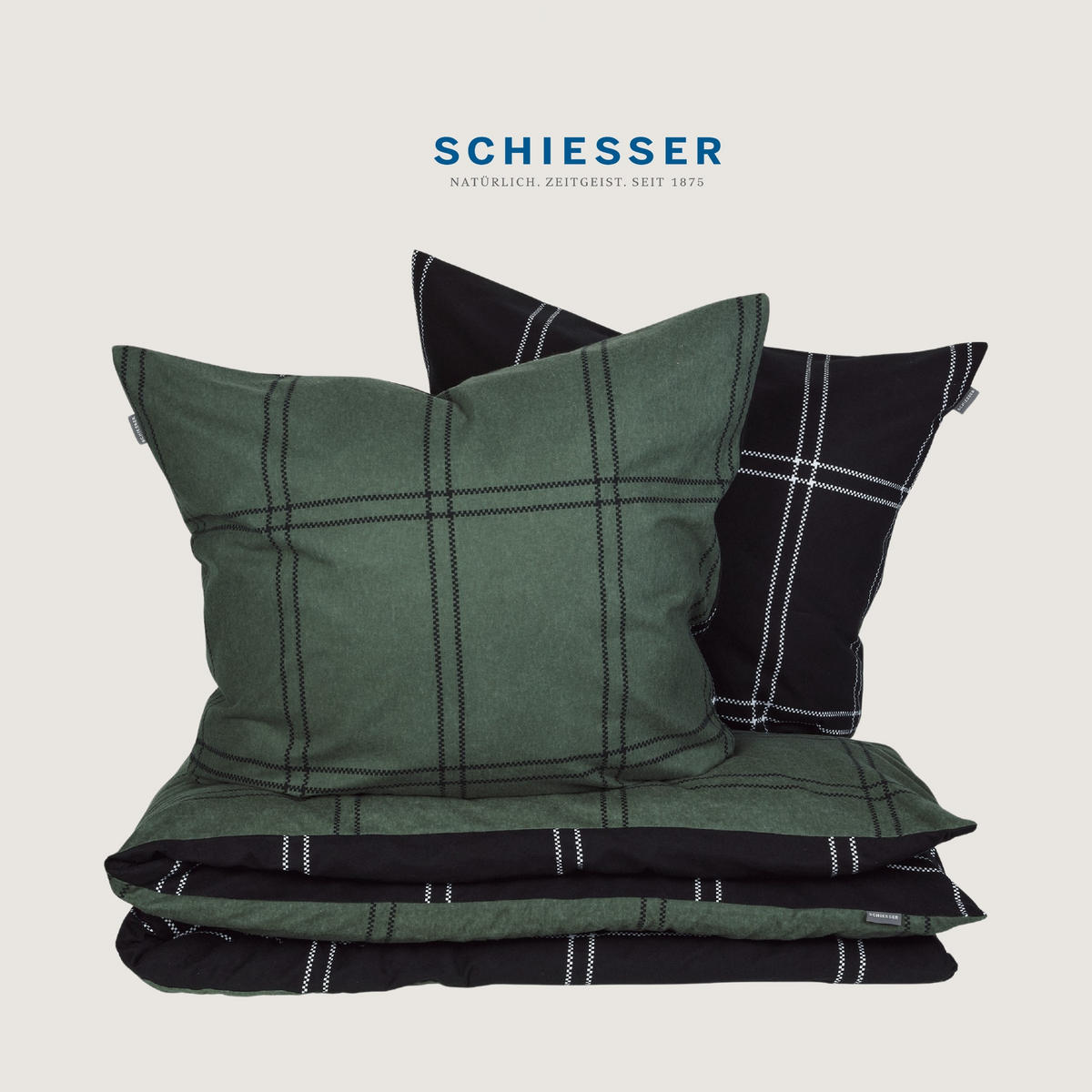 BETTWÄSCHESET Ellis - Feinbiber -2-teilig - 155 x 220 cm - Dunkelgrün - Dunkelgrün, Textil (155/220cm) - SCHIESSER