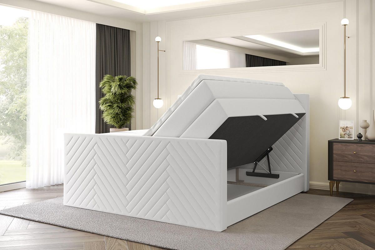 BOXSPRINGBETT mit Matratze und Lattenrost - VEXA-Z KING-160x200 - Weiß Kunstleder - Weiß, Holzwerkstoff (160/200cm) - ALTDECOR
