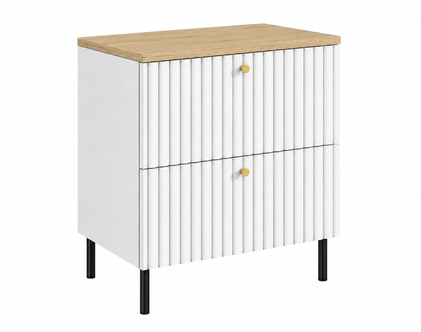 BADEZIMMERSCHRANK: Weiß / Platte Helle Eiche / Griffe Schwarz / Beine Schwarz, 60 x 46 x 73,6 cm - Schwarz/Weiß, Holzwerkstoff (60/73.6/46cm) - 3XE LIVING