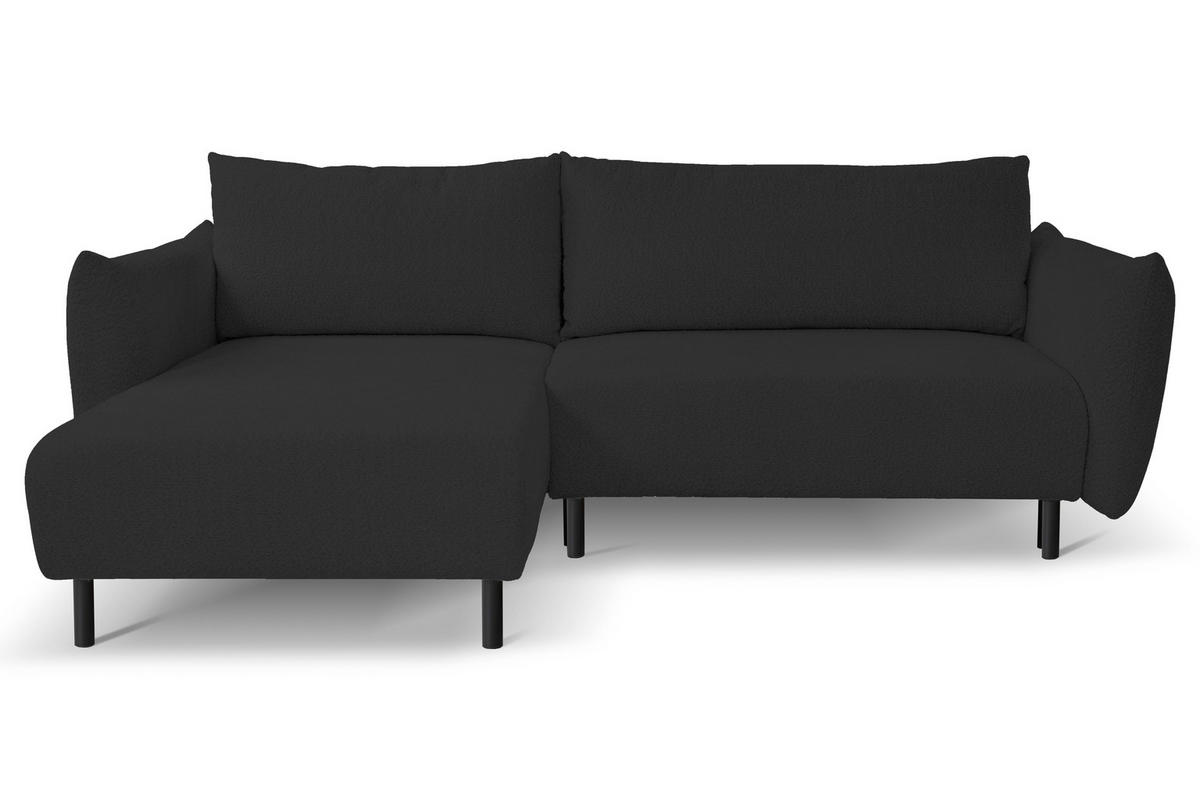 ECKSOFA ADEL mit Schlaffunktion und Bettkasten, L-förm, Metallbeine, verstellbar lose Rückenkissen, freistehend, LINKS, 171x257x90 cm, Black - Schwarz, Holz/Textil (171/257cm) - DomoHome