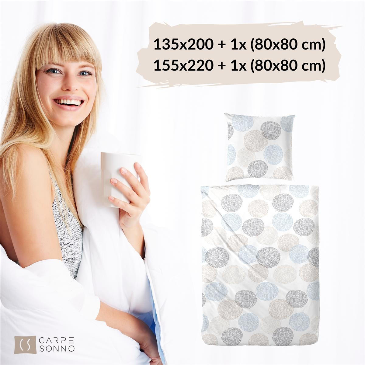 SEERSUCKER-BETTWÄSCHE 135x200 aus 100% Baumwolle, Sommer Bettbezug Bügelfrei 135 x 200 Punkte Blau Grau - Blau, Textil (135/200cm) - Carpe Sonno