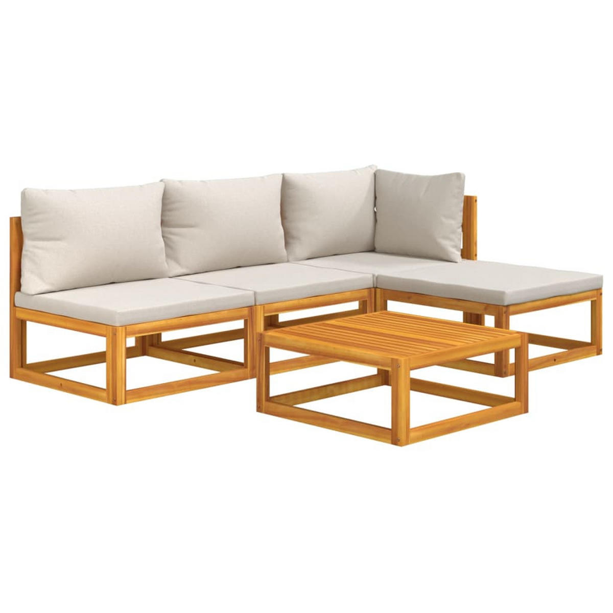 GARTEN-LOUNGE-SET 5-teilig Mit Hellgrauen Kissen Massivholz - Braun, Holz - vidaXL