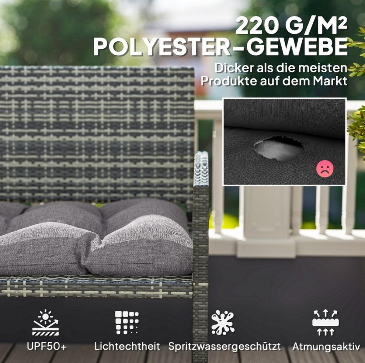 BANKAUFLAGE aus Polyester 105x46x12,5 cm in Grau mit Befestigungsbändern - Grau, Textil (46/12.5/105cm) - Modfu
