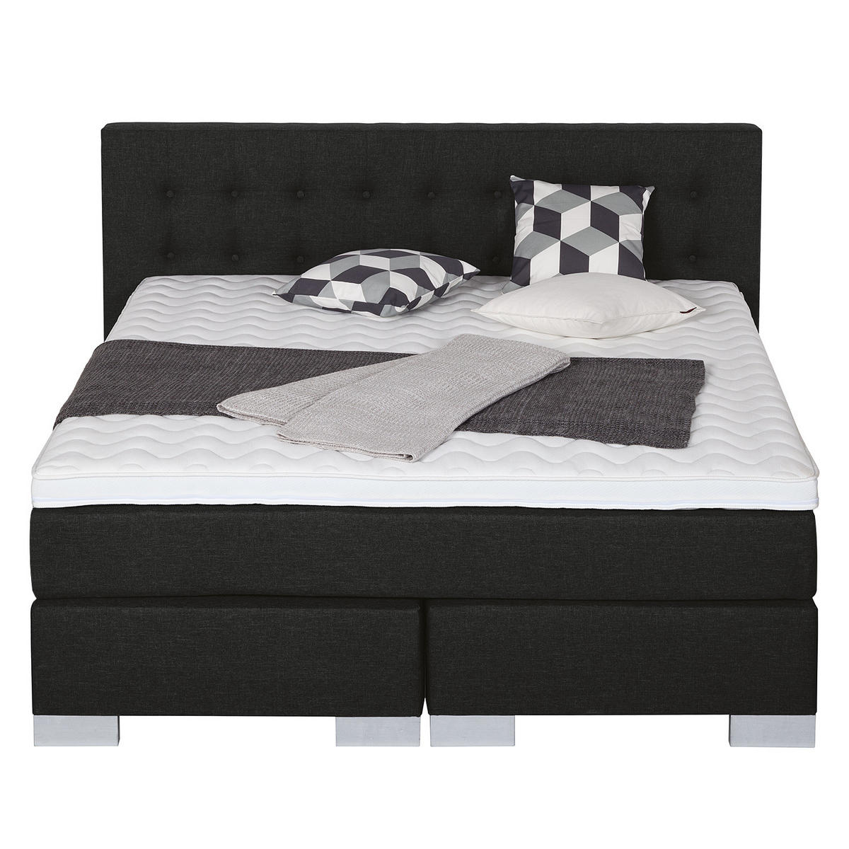 BOXSPRINGBETT - Webstoff - Schwarz, Textil (140/200cm) - home24