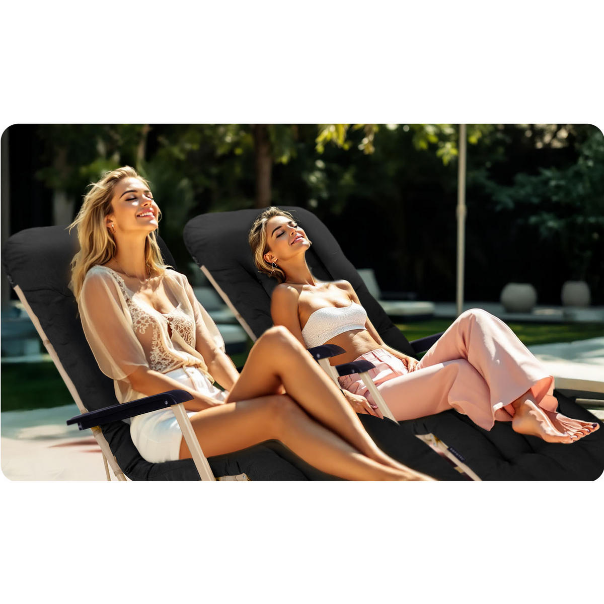 GARTEN-RELAXSESSEL Klappbarer mit Kissen, Schwarz - Schwarz, Metall (60/102/110cm)