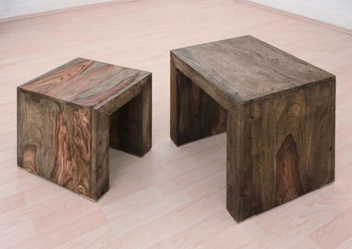 BEISTELLTISCH Sheesham 45x35x45 grau geölt NATURE GREY #12 - Grau, Holz (35/45/45cm) - Massivmoebel24