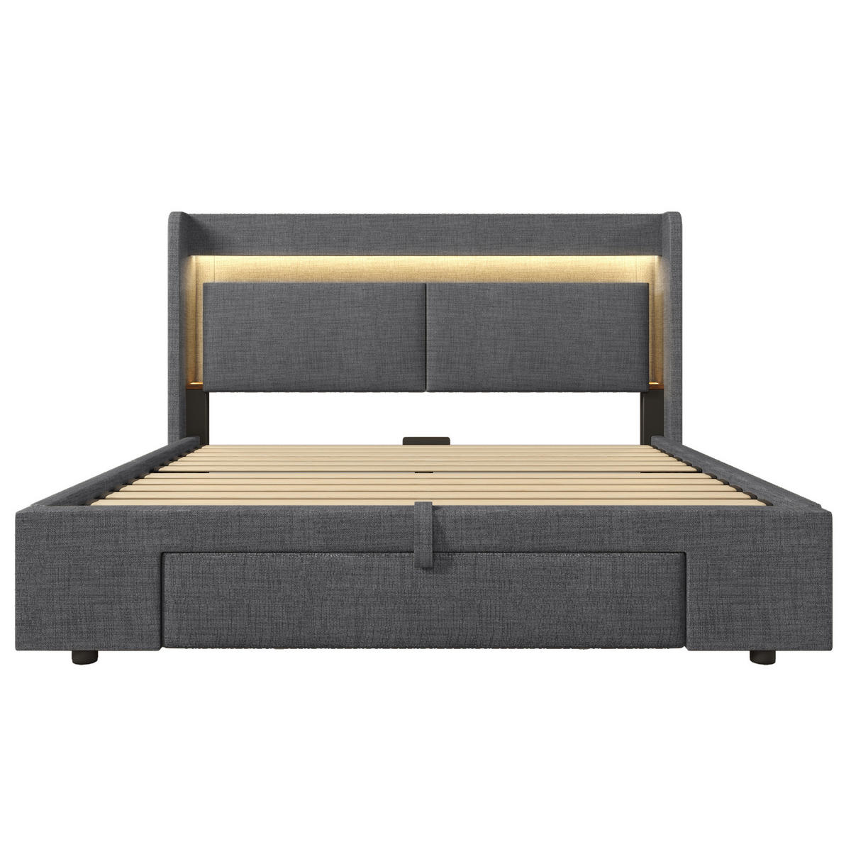 POLSTERBETT 160/200 cm Grau mit Stauraum, LED-Beleuchtung und USB- und Type-C-Anschlüssen - Grau, Textil (160/200cm) - Flora Grace
