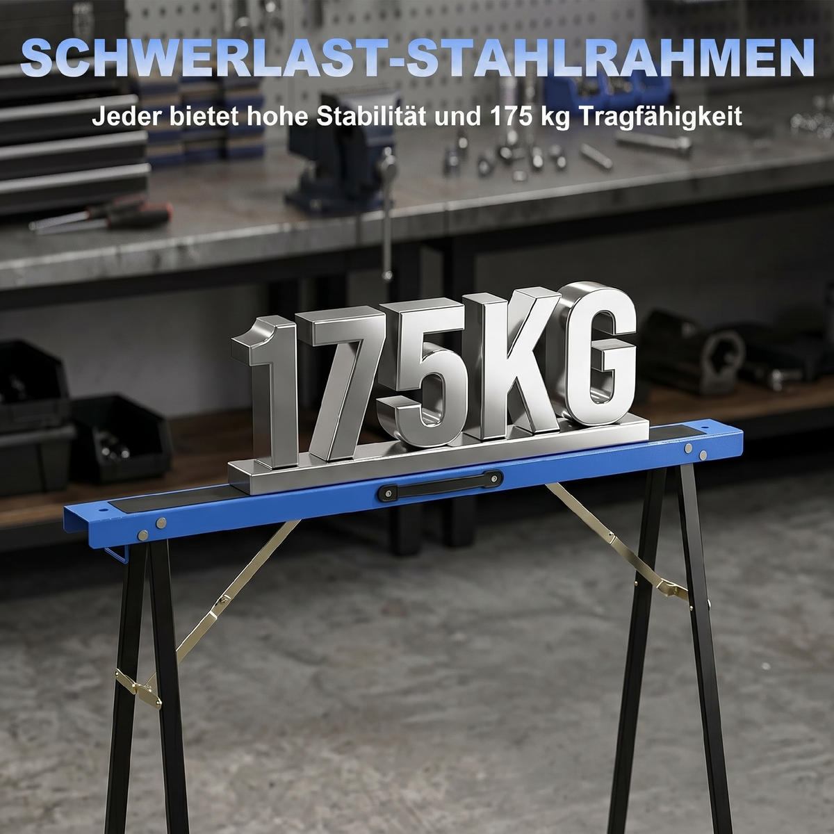 SÄGEBOCK 2er Set Metall EVA Blau Schwarz - Schwarz, Metall (99.5/36.5/78.5cm) - HOMCOM