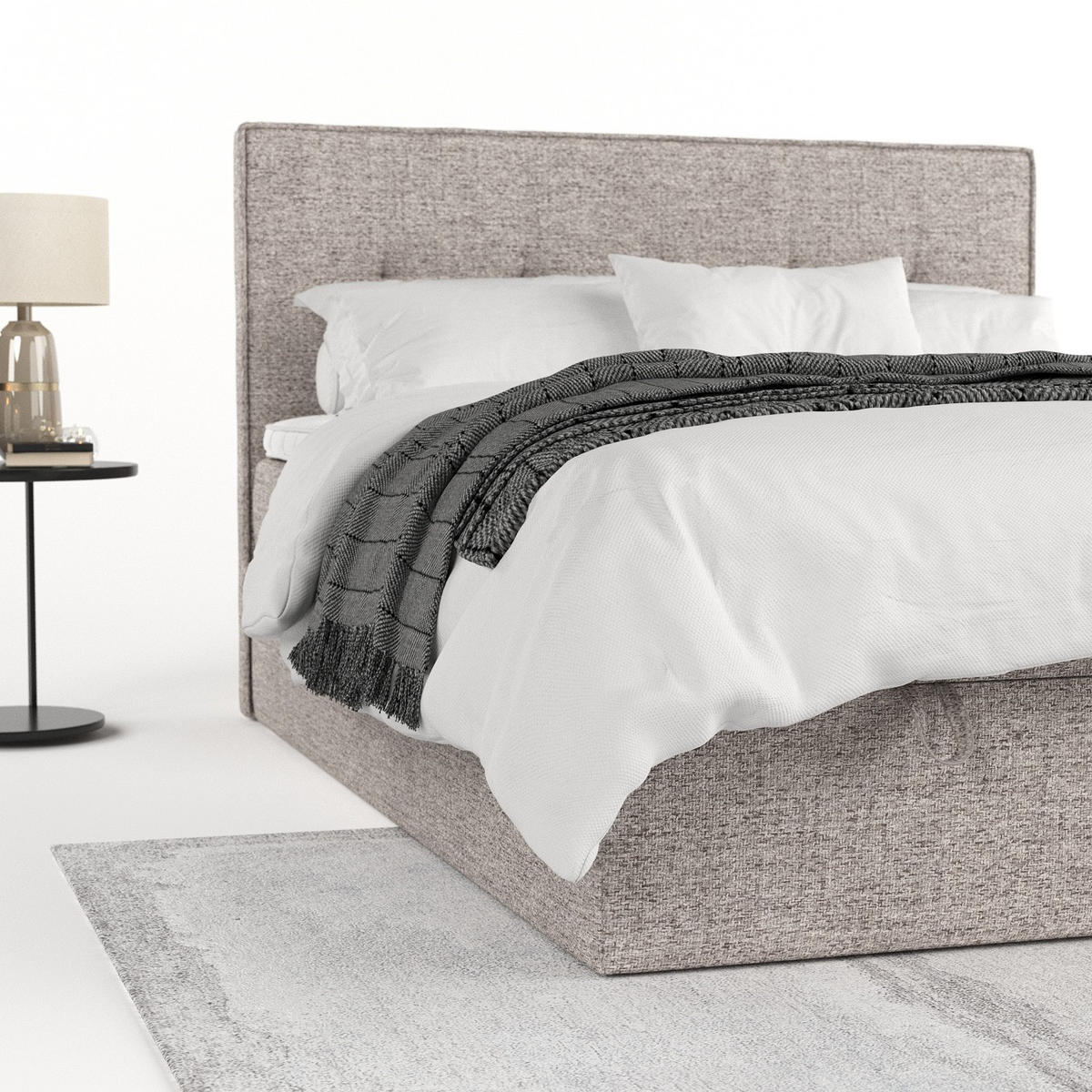 BOXBETT Tivra 180/200 cm Beige im Neve Stoff - Beige/Schwarz, Holz/Holzwerkstoff (180/200cm) - AltaBeds