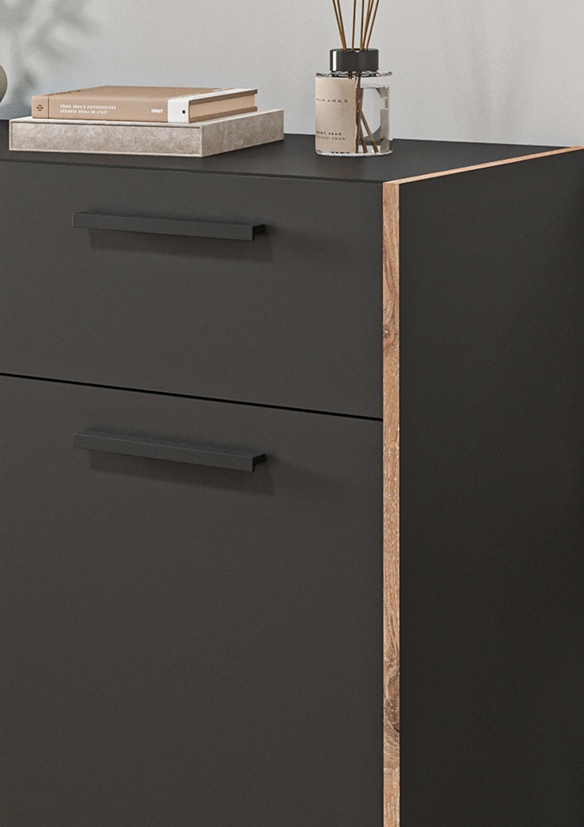 GARDEROBE-SET grau und Nox Eiche, Garderobenkombination 2-teilig, 95 x 189 cm, Salud - Dunkelgrau/Eichefarben, Holzwerkstoff/Kunststoff (95/189/37cm) - Inn.Furn