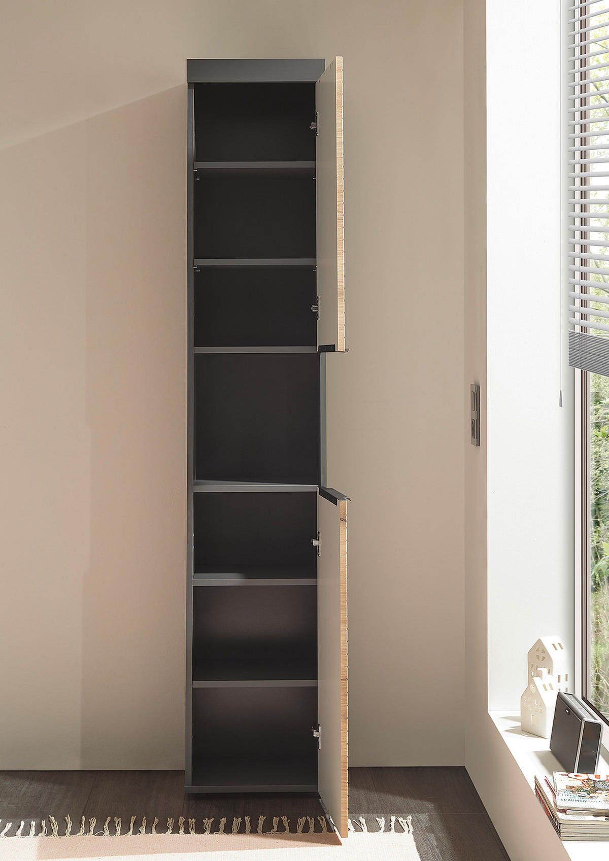 HOCHSCHRANK - Eichefarben/Schwarz, Holzwerkstoff/Kunststoff (40/195/30cm) - home24
