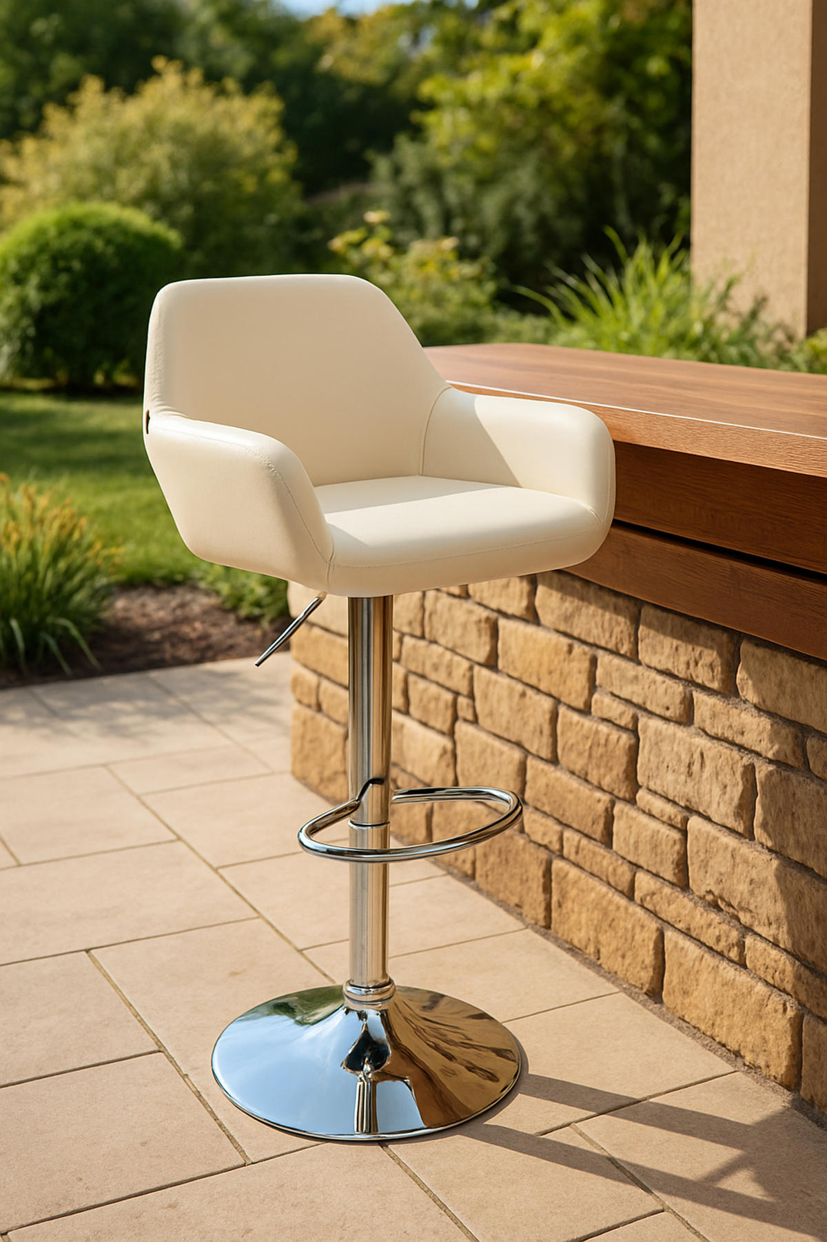 BARHOCKER 2er Set Prag Kunstleder chrom creme - Chromfarben/Creme, Kunststoff/Metall (51/109/52cm) - TPFLiving