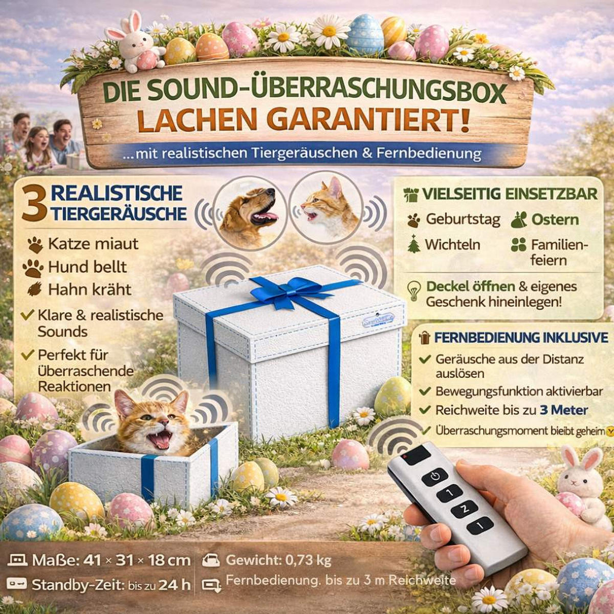 OSTERGESCHENKEBOX mit Soundfunktion 41/31/18 cm - Weiß, Metall (31/18/41cm) - DanDiBo