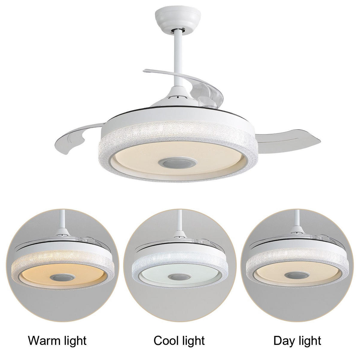 DECKENVENTILATOR 42" mit RGB LED Dimmbar & Bluetooth Lautsprecher - Weiß, Kunststoff (107/107/47cm) - BEXEVUE