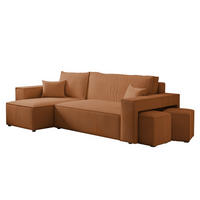 ECKSOFA Adara Inkl. Hocker - Hellbraun, Holzwerkstoff/Textil (262/145cm) - Fun Möbel