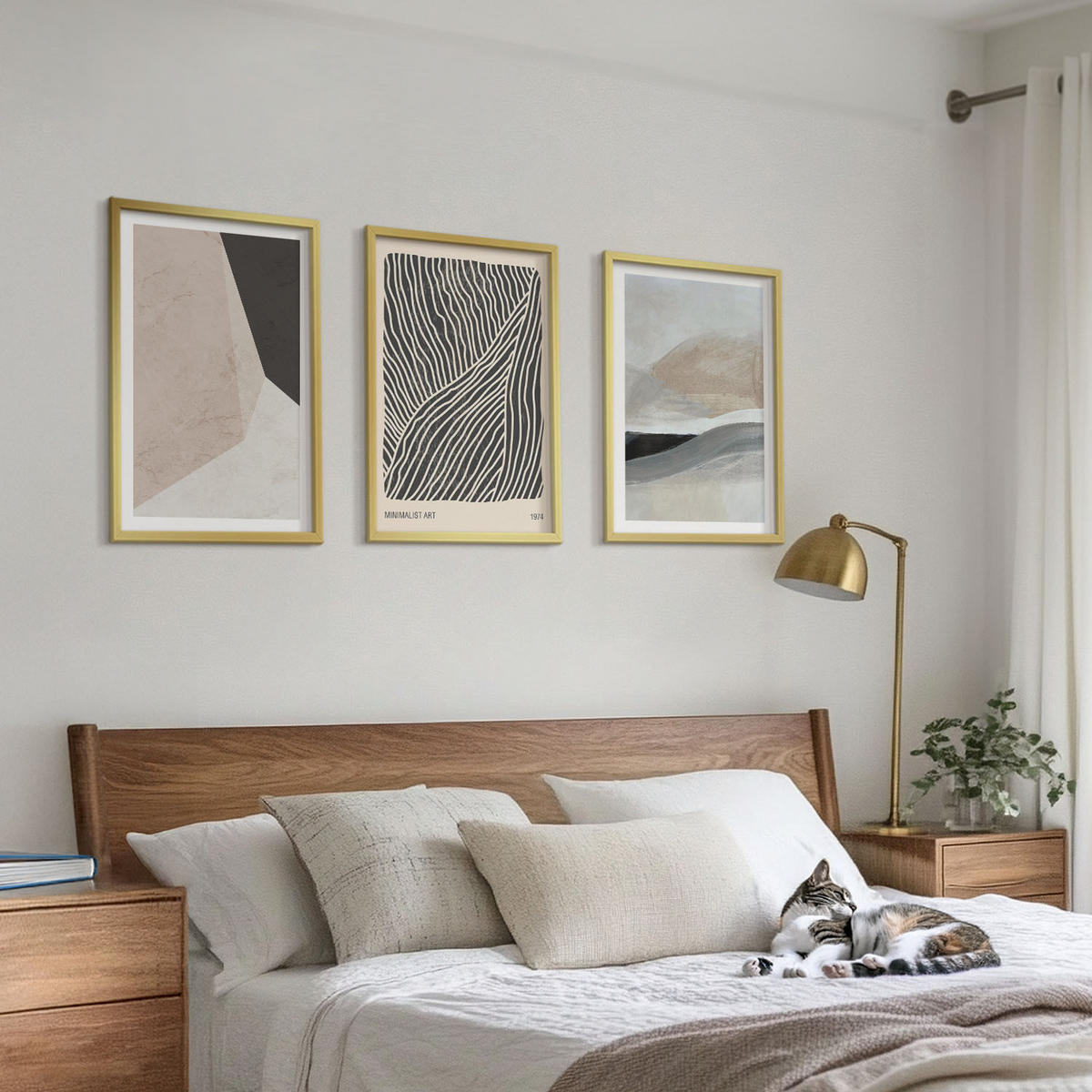 BILDER SET 3er Set - 40x60 cm Goldrahmen - Abstrakte Muster in Beige und Grau - Goldfarben, Kunststoff (40/60cm) - TULUP