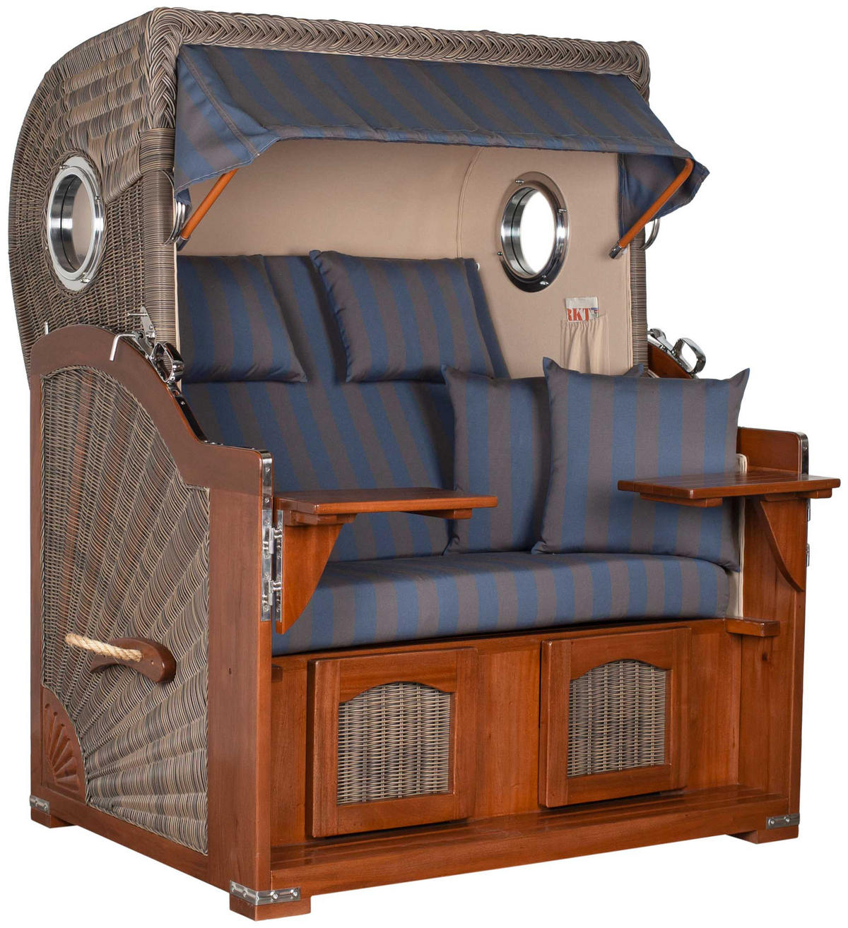 STRANDKORB 2-Sitzer Düne Mahagoni 582 - Blaugrau/Dunkelblau, Holz (125/170/80cm) - Mr. Deko