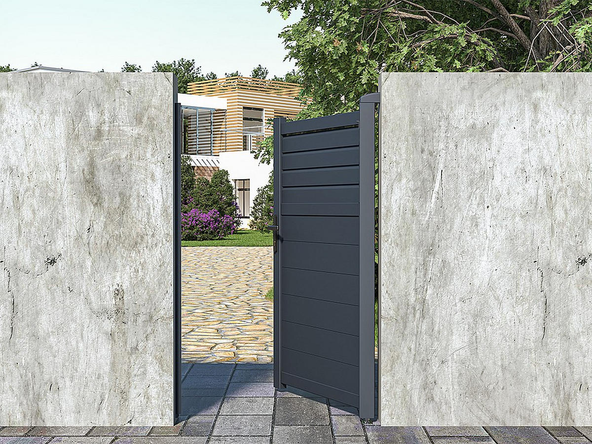 EINGANGSTOR - 100cm x 4.6cm - Aluminium - anthrazitgrau - VIAZO - Anthrazit, Metall (100/161cm) - Vente-Unique