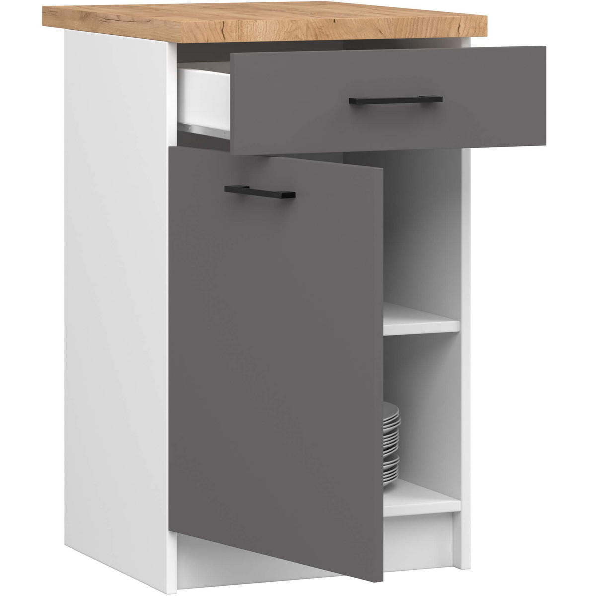 UNTERSCHRANK Weiß, Graphit Grau 85/50/46 - Dunkelgrau/Weiß, Holzwerkstoff (50/85/46cm) - RAUMHIRSCH FURNITURE