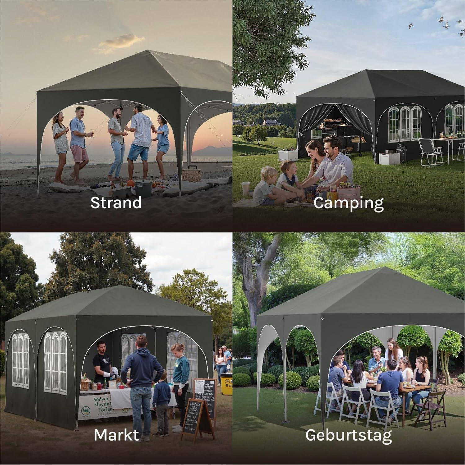 PAVILLON, Faltpavillon 3x6 m, mit 6 Seitenwänden, Grün - Grau, Metall (300/250/600cm) - Woltu