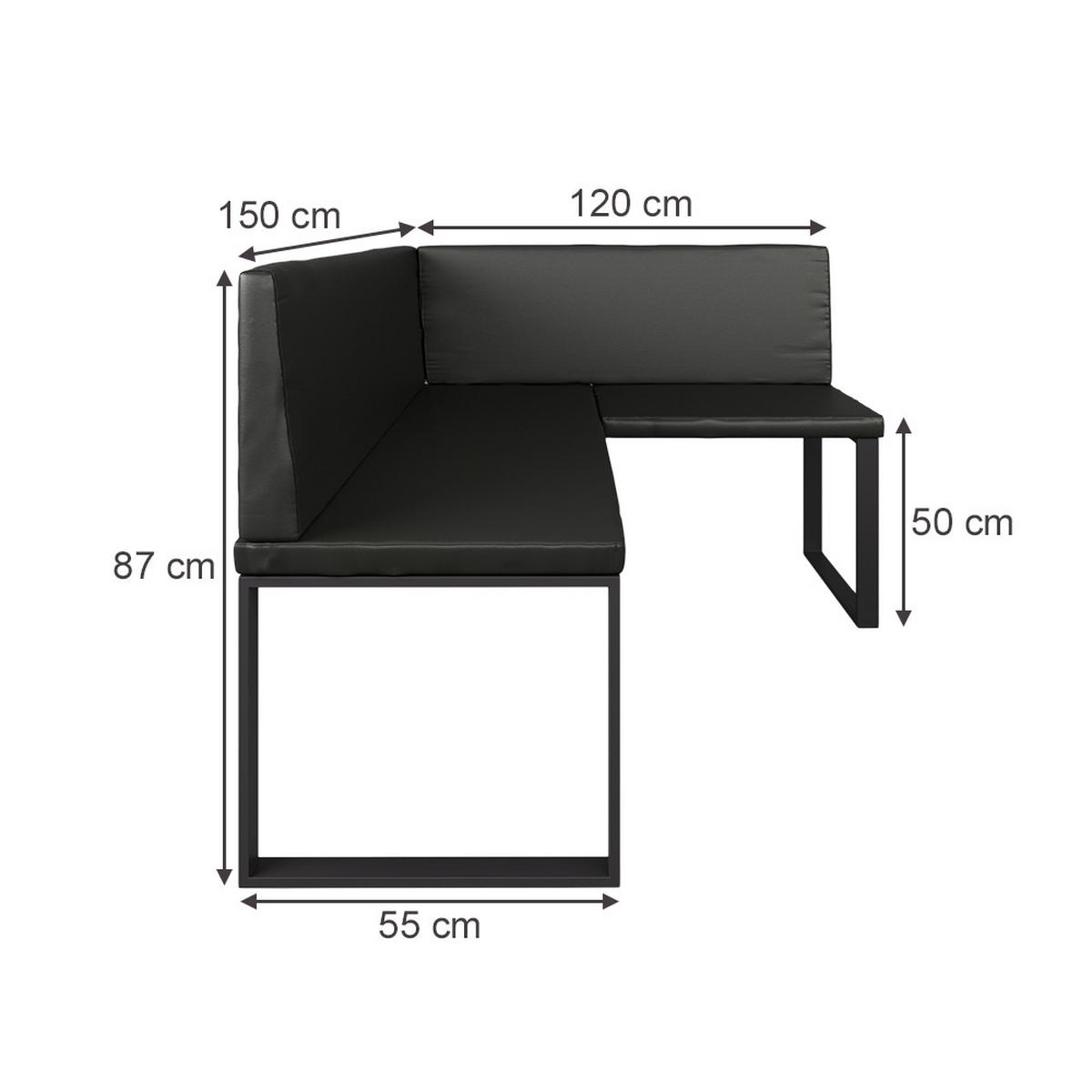 ESSZIMMER-ECKBANK Ravon Schwarz 120 x 150 cm - Schwarz, Textil (120/87/150cm) - Vicco