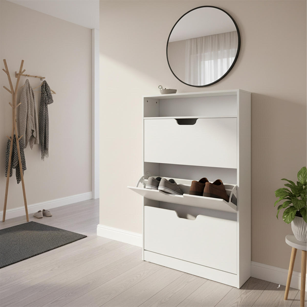 SCHUHSCHRANK - Weiß, Holzwerkstoff/Kunststoff (80/140/24cm) - Relaxdays