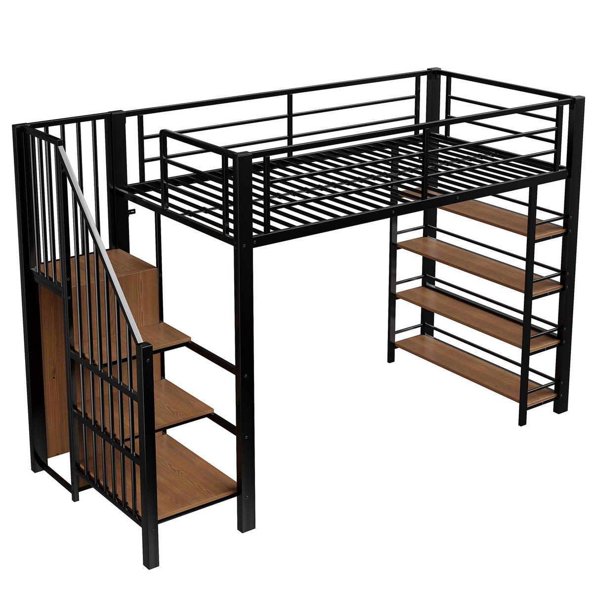 HOCHBETT 90/200 cm Schwarz aus Metall mit Sicherheitstreppe und Stauraum - Schwarz, Metall (90/200cm) - OKMYHOME