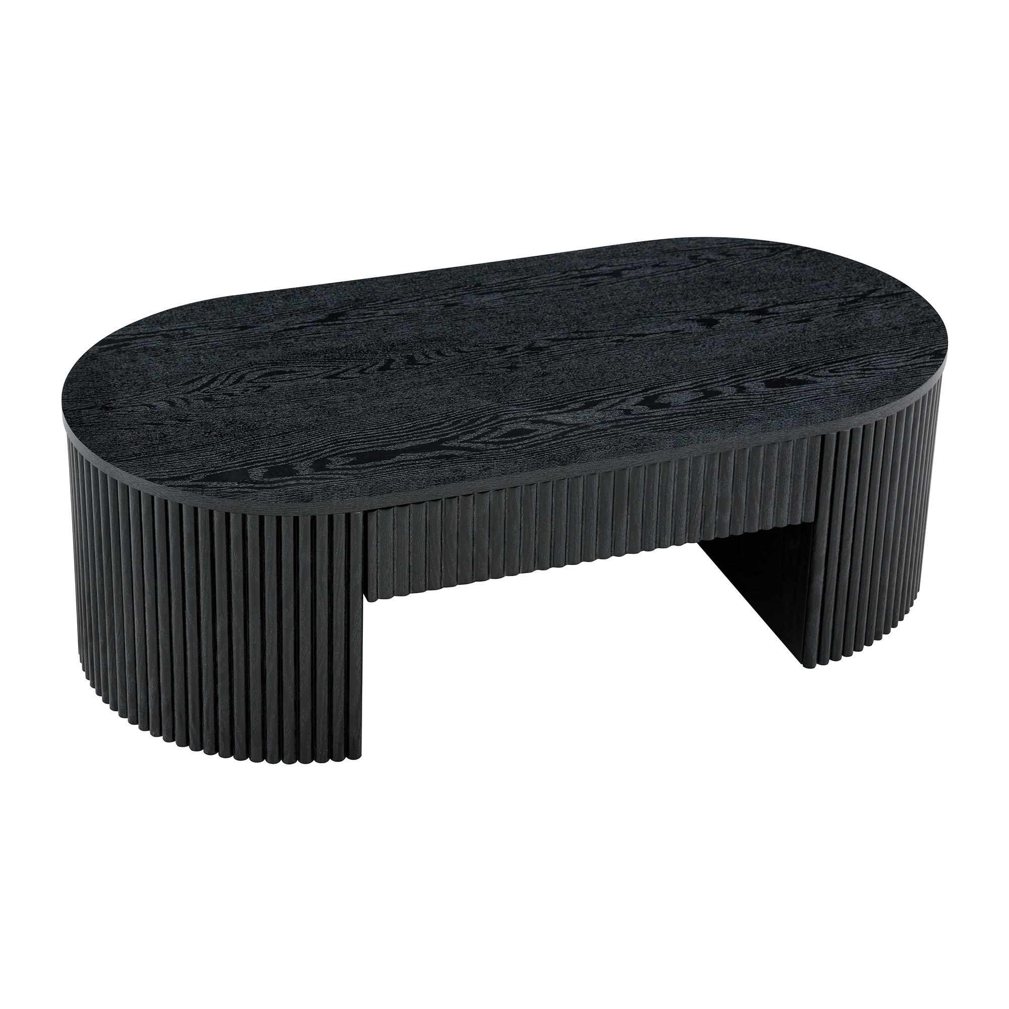 COUCHTISCH DE-37394 oval mit Rillenverkleidung und Schublade Schwarz - Schwarz, Holzwerkstoff (105/54/38cm) - ComfortXL