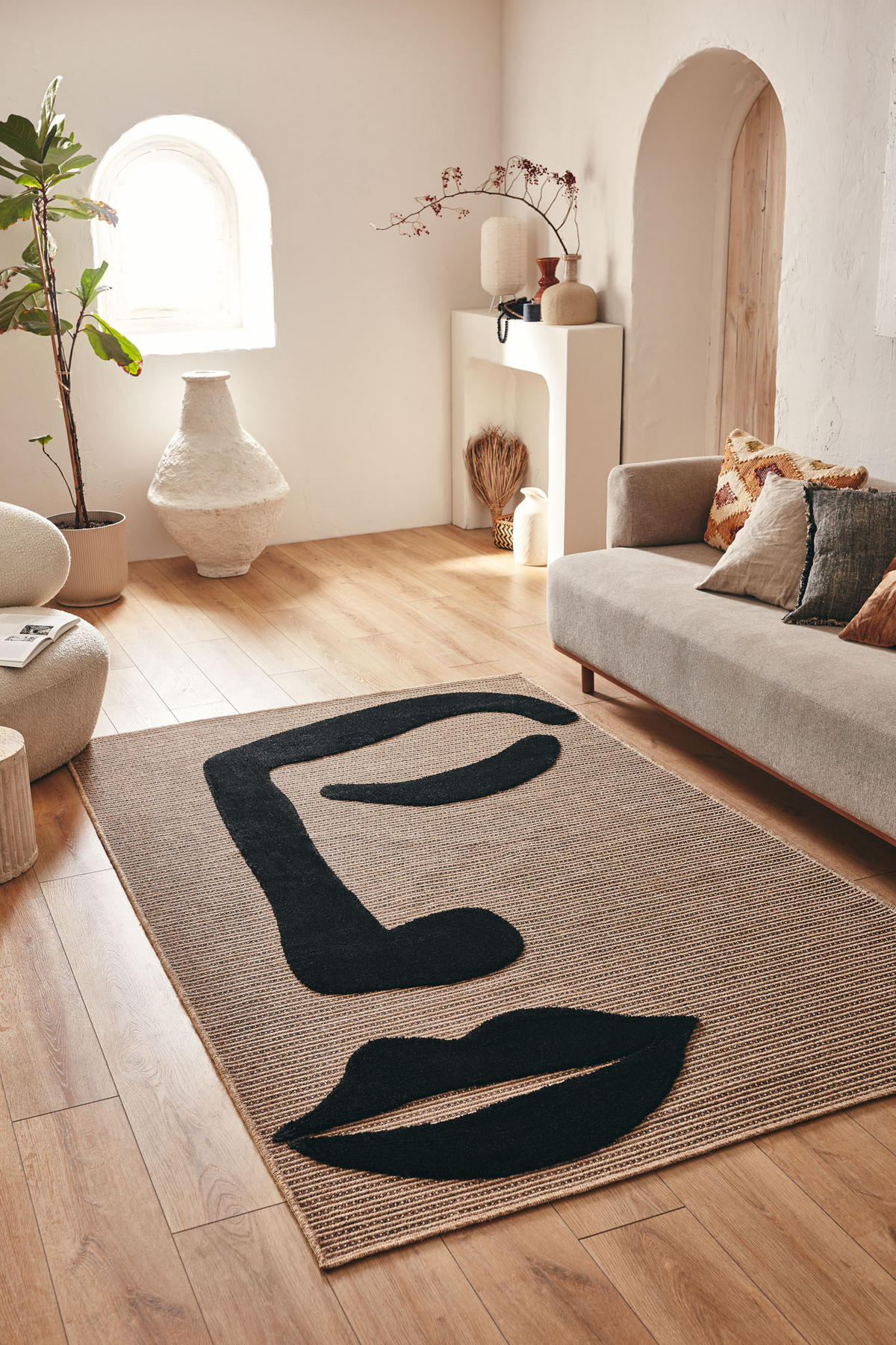 TEPPICH mit Juteoptik schwarzem Gesichtsmotiv Palma 200x290 cm - Schwarz, Textil (200/290cm) - Nazar Rugs