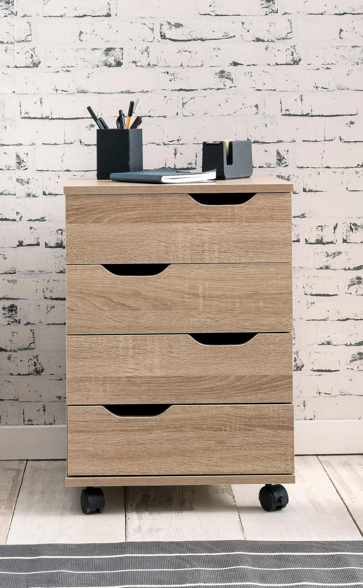 ROLLCONTAINER – Weiß, 4 Schubladen, Rollen, stilvoll, für Büro - Beige/Schwarz, Holz/Kunststoff (40/60/40cm) - KADIMA DESIGN