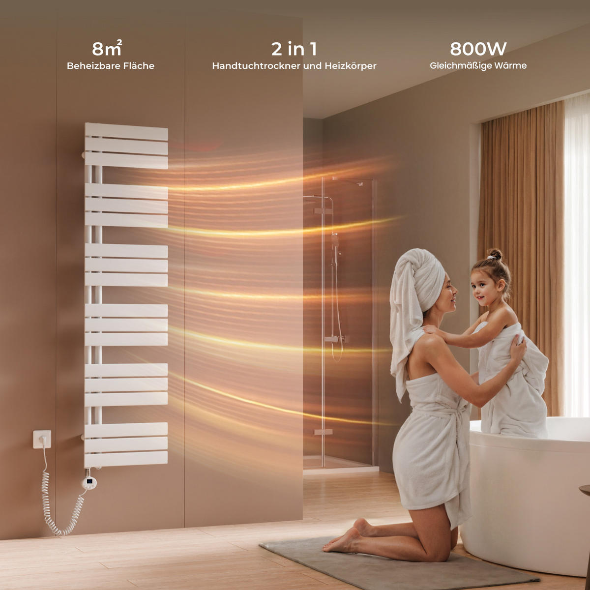 HANDTUCHHEIZKÖRPER 159,9/40 cm weiß elektrisch 800 W mit WLAN-Thermostat - Weiß, Metall (40/160/5.9cm) - S'AFIELINA