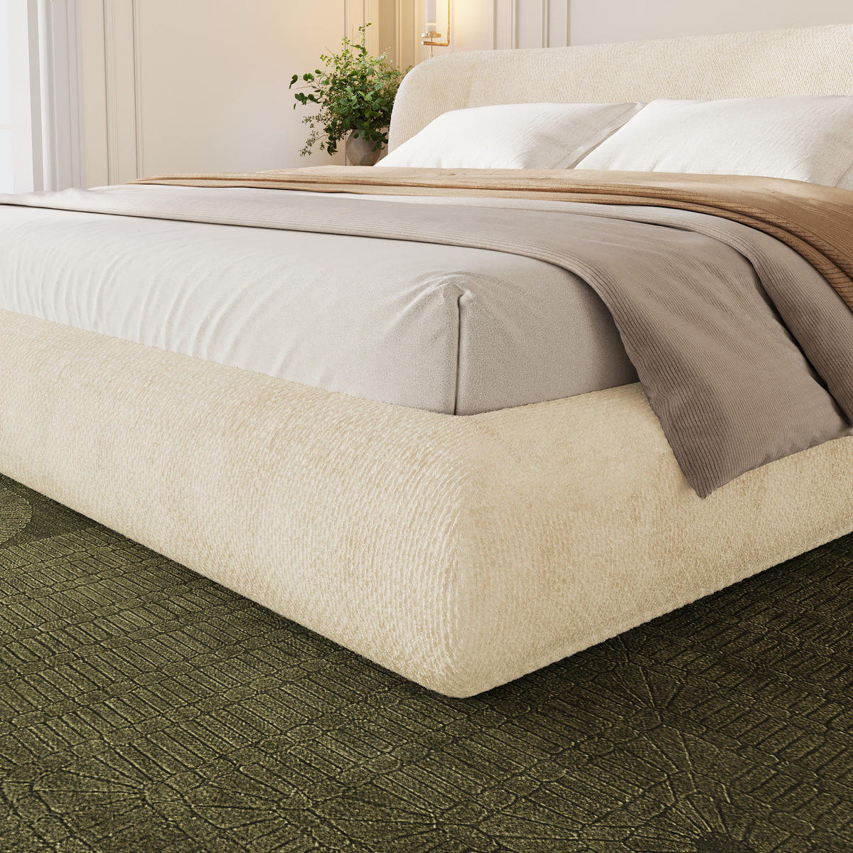 POLSTERBETT 140/190 mit gepolstertem Kopfteil und Lattenrost in Beige - Beige, Holzwerkstoff/Textil (140/190cm) - EVRYAE