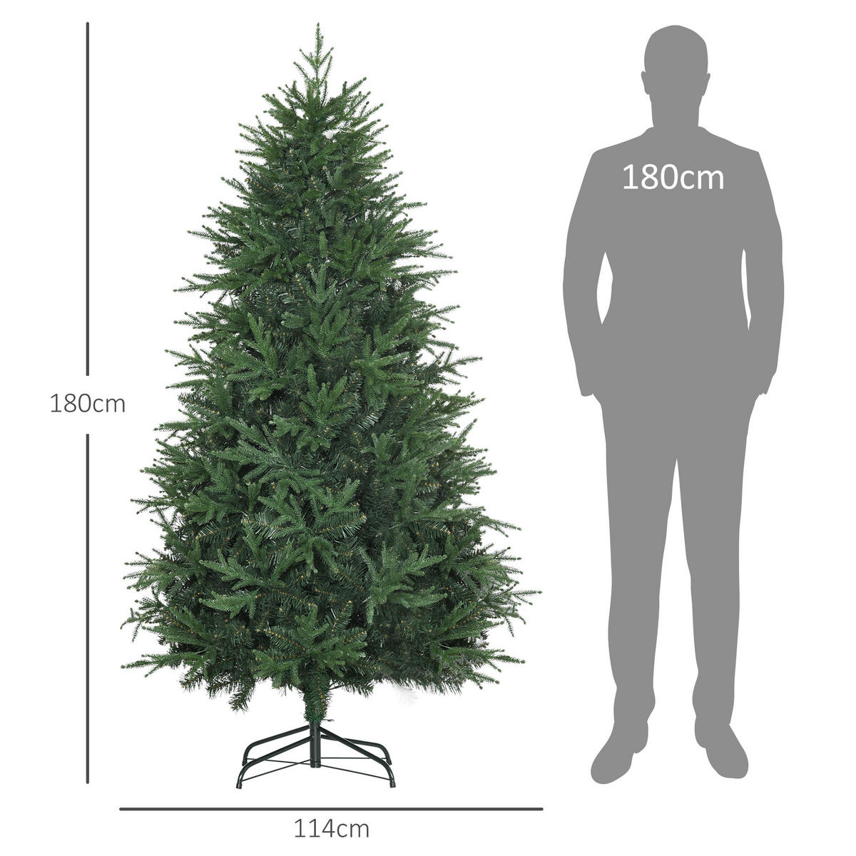 WEIHNACHTSBAUM, 180 cm, PVC, PE, Metall, Grün - Grün, Kunststoff (180cm) - HOMCOM
