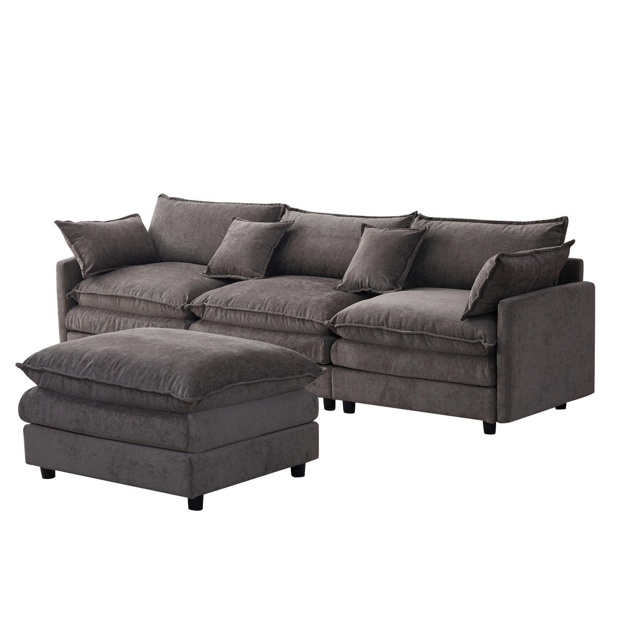 ECKSOFA 3-Sitzer mit Hocker, modulares Chenille-Sofa mit Federkern und abziehbaren Bezügen, Grau - Grau, Textil (267/154cm) - Redom