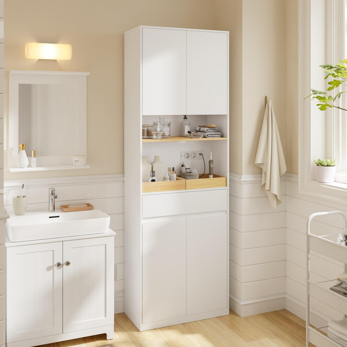 HOCHSCHRANK mit Aufbewahrungsfunktion BZR241-E-W - Weiß, Holzwerkstoff (30/180/60cm) - SoBuy