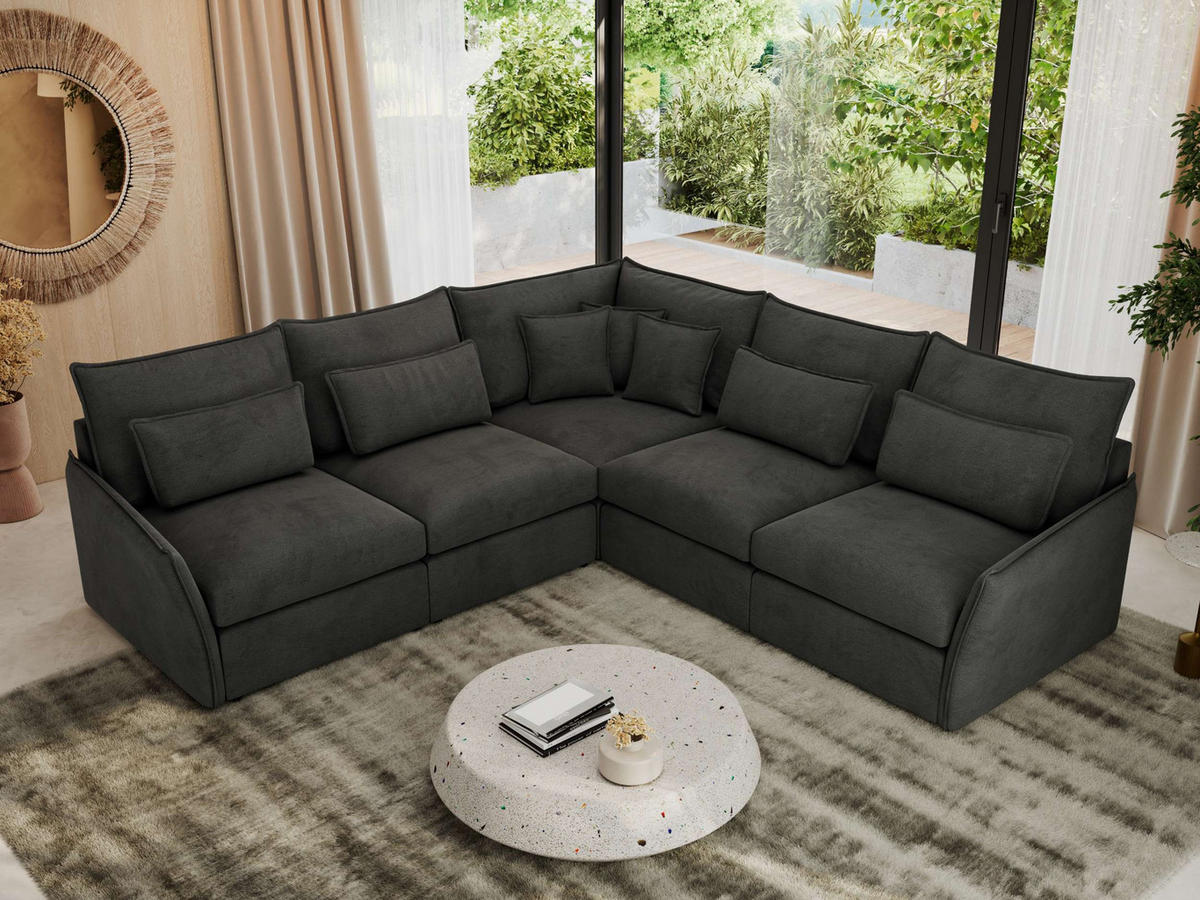 ECKSOFA VERSO L Dunkelgrau Velvet - Dunkelgrau/Schwarz, Kunststoff/Textil (270/270cm) - MKS