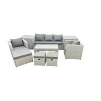 GARTENSET mit 3-SITZER SOFA,COUCHTISCH Polyrattan Hellgrau-Mix 8-Sitzer - Hellgrau/Grau, Glas/Kunststoff - Fimous