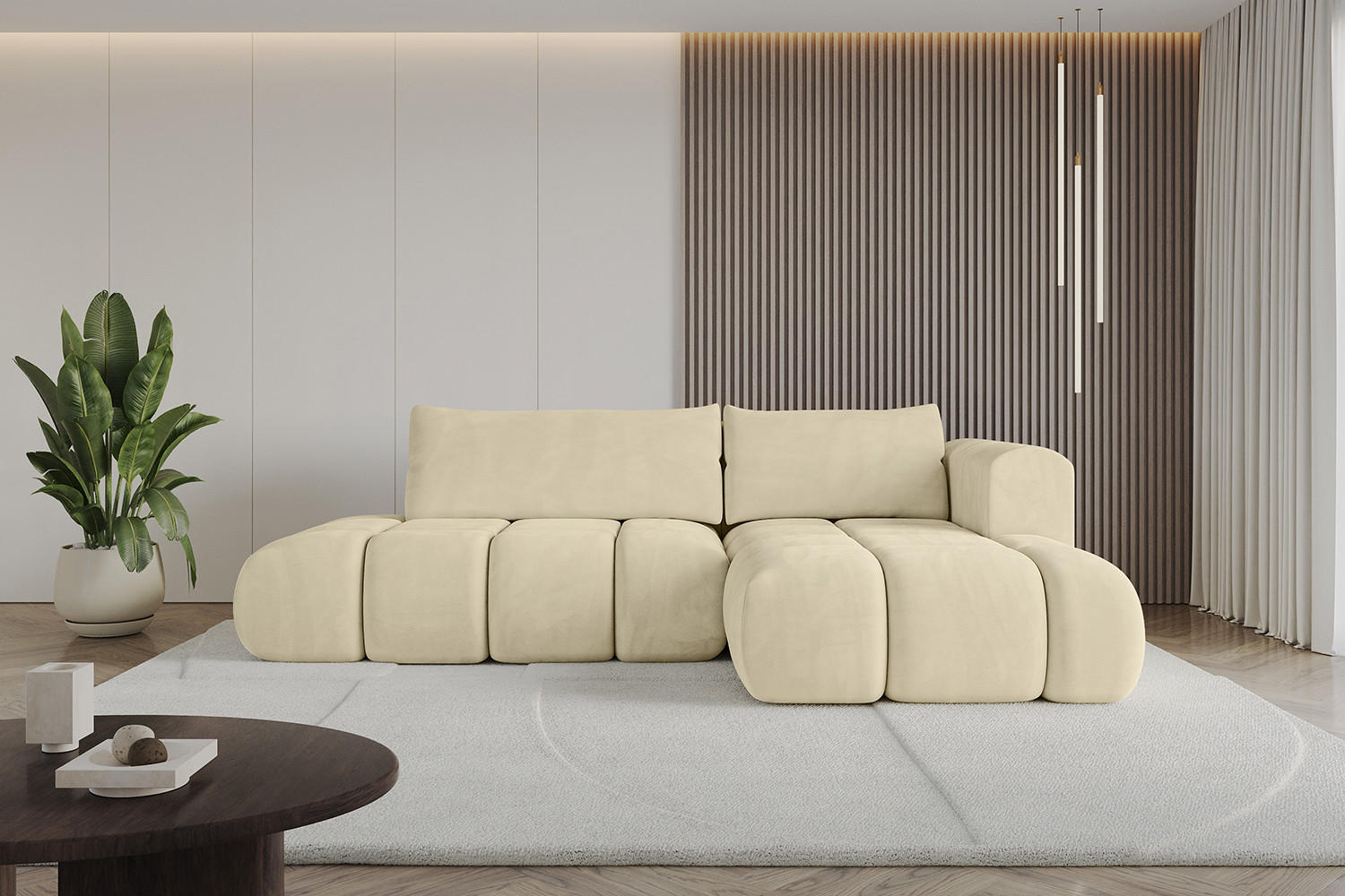 ECKSOFA Ottomane Rechts CLOUD-L 289x180x40 Beige Velours - Beige, Holzwerkstoff/Kunststoff (289/180cm) - ALTDECOR