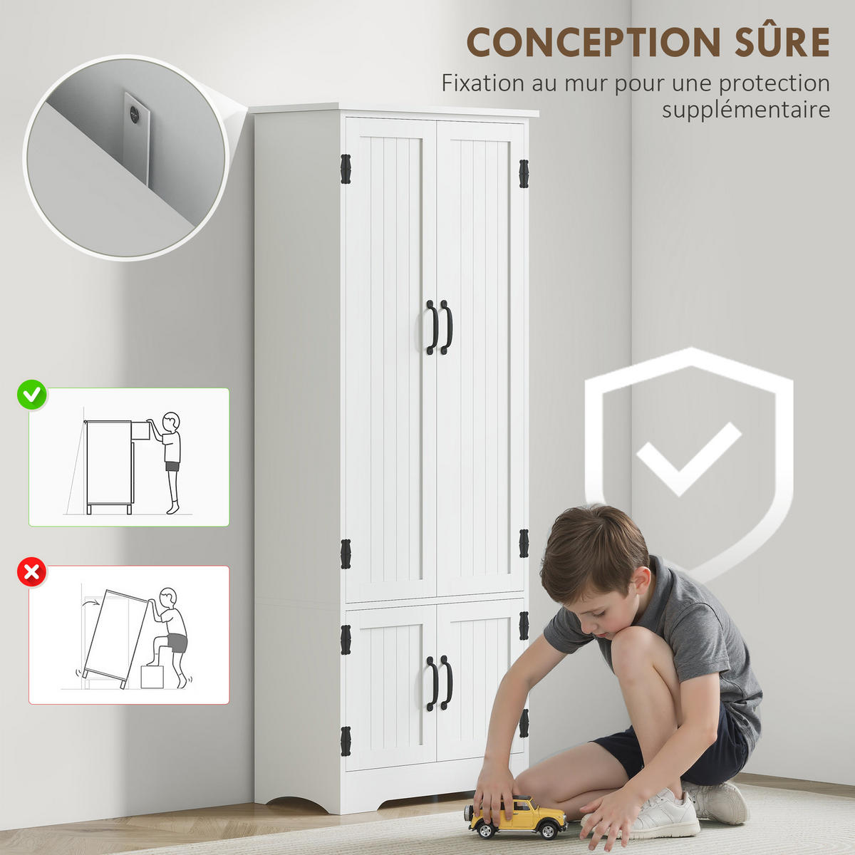 HIGHBOARD DE-11320 3 verstellbare Böden & 2 Türen Weiß - Weiß, Holzwerkstoff (30/153/60cm) - ComfortXL