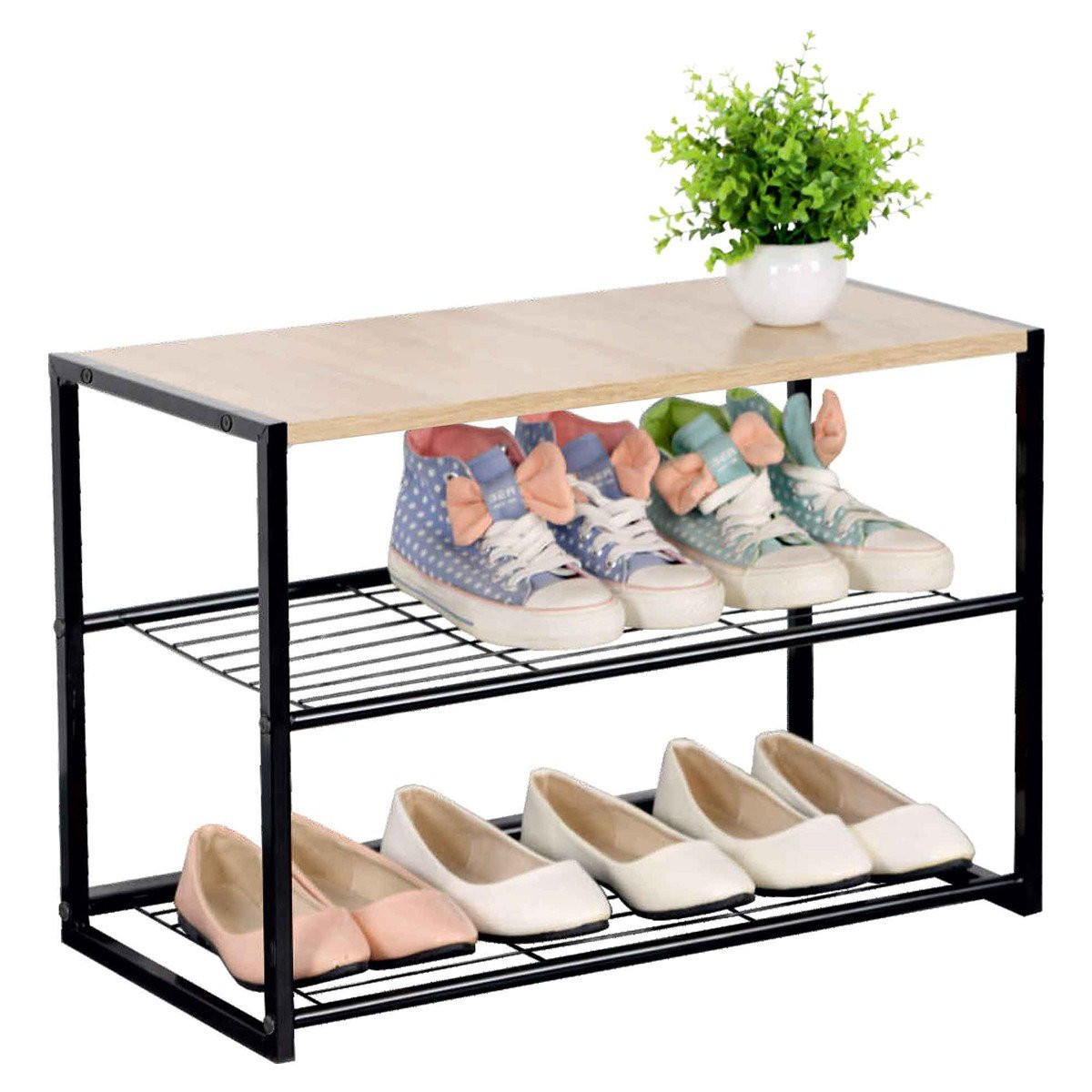 REGAL für Schuhe mit 3 Regalebenen - Schwarz, Metall (30/43/63cm) - Calicosy