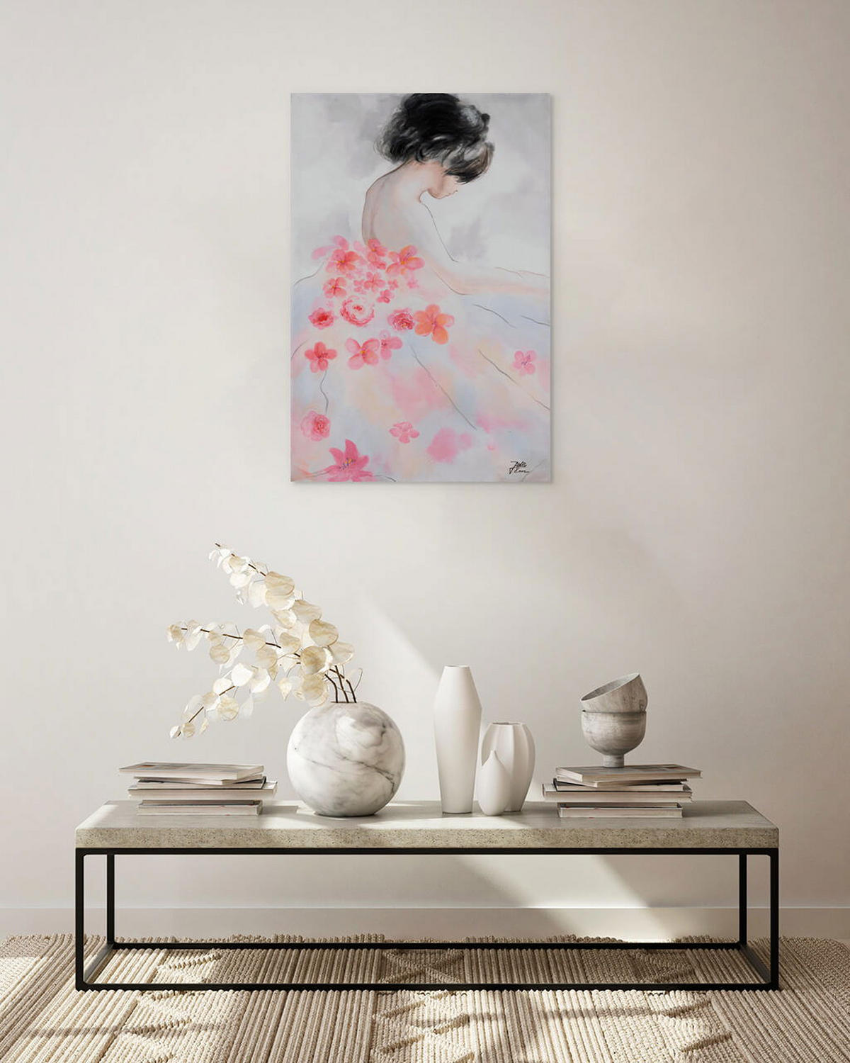 ACRYLBILD HANDGEMALT 60/90 cm - Pink/Beige, Holz/Textil (60/90cm) - KUNSTLOFT