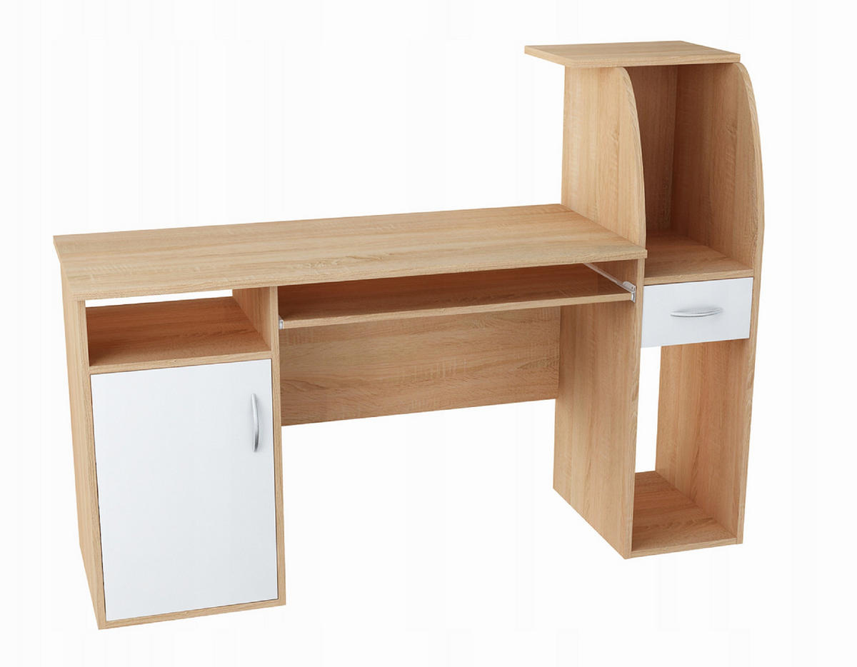 SCHREIBTISCH B3 Sonoma Eiche-Weiß 150/50/112 cm - Weiß/Sonoma Eiche, Holzwerkstoff (50/150/112cm) - Matkam Möbel