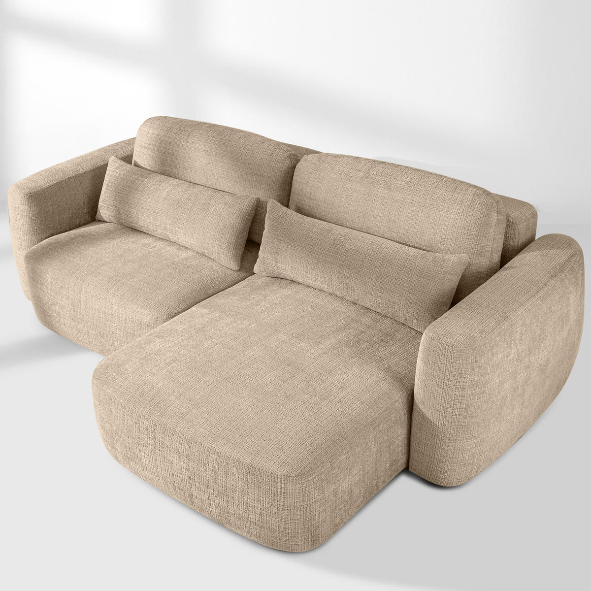 ECKSOFA rechts ELOSA - Beige, Holz/Textil (245/165cm) - KONSIMO®